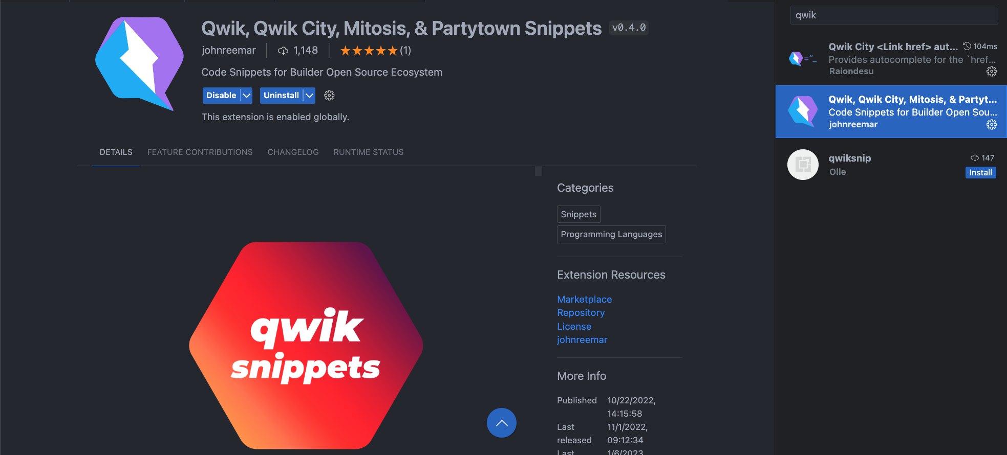 Extensión de snippets para Qwik